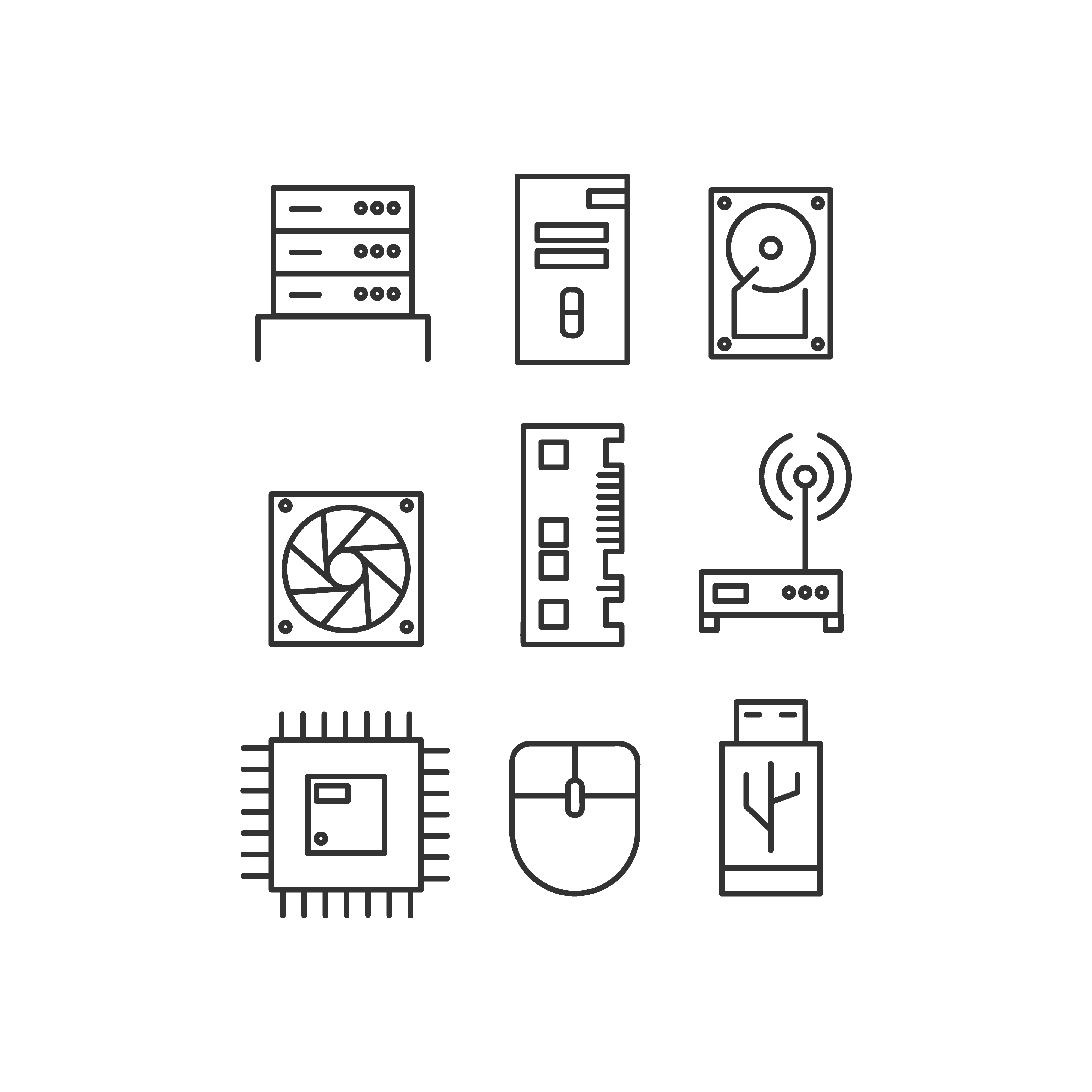 Computer Component Icons Outline on White 1265774 Vector Art at Vecteezy