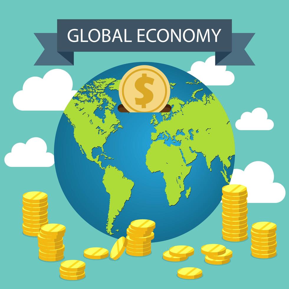 concepto de economía global con monedas vector