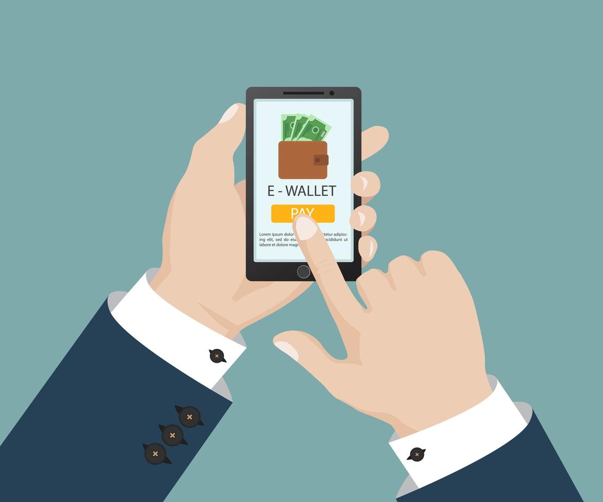 Hands touching mobile phone vector