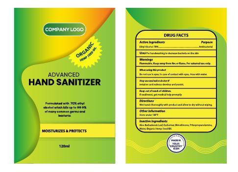 Antibacterial hand sanitizer hemp seed oil Label  vector