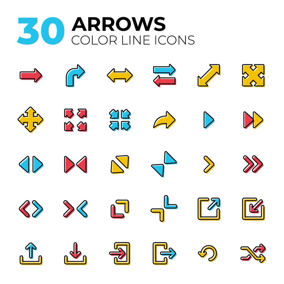 Set of colorful line arrow icons vector