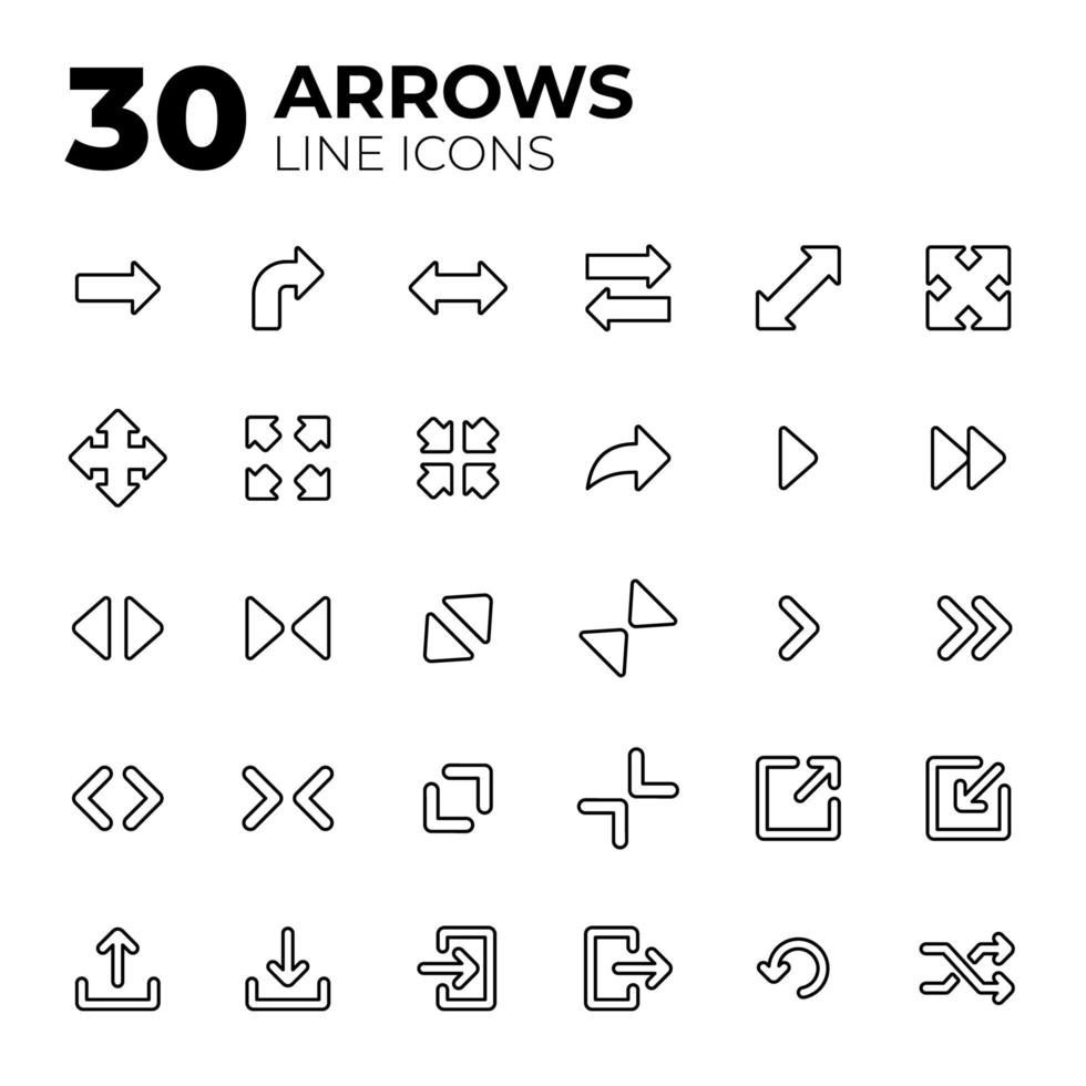 Set of line style Arrow icons vector