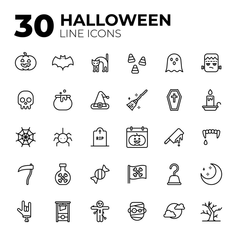 conjunto de iconos de halloween de estilo de línea vector