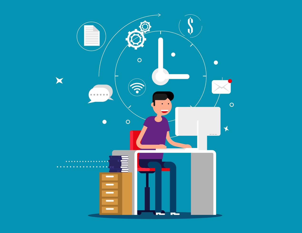 Designer man working with creative process icons vector