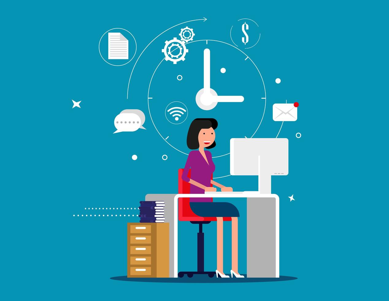 Designer woman working with creative process icons vector