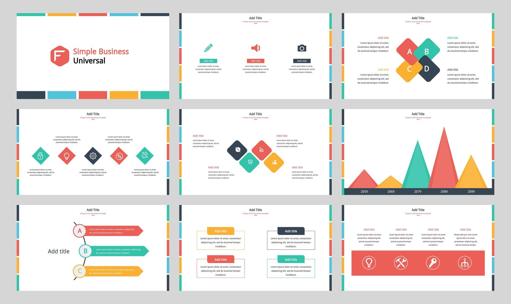 Simple colorful business presentation slides vector