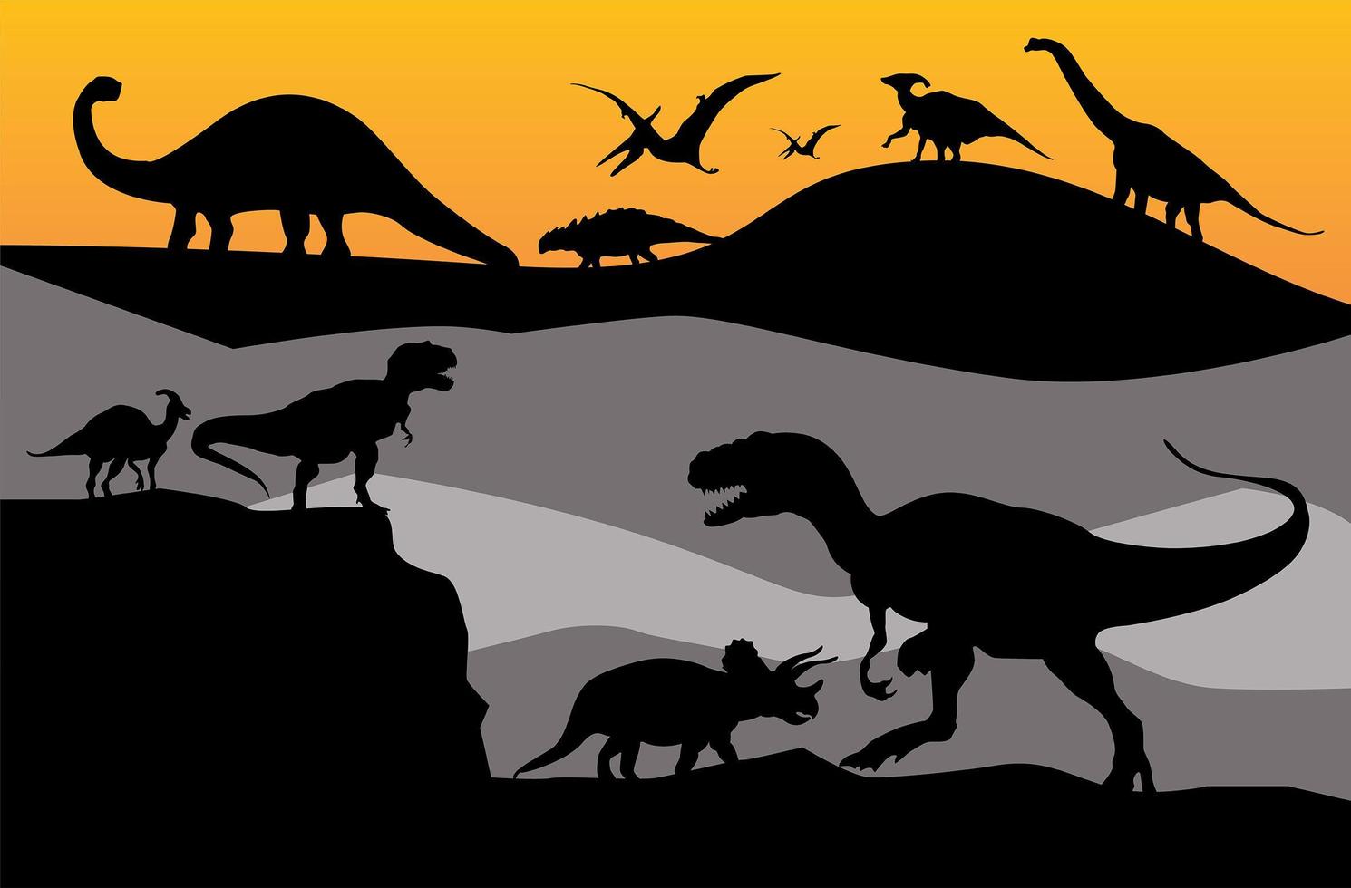 conjunto de silueta de dinosaurio vector