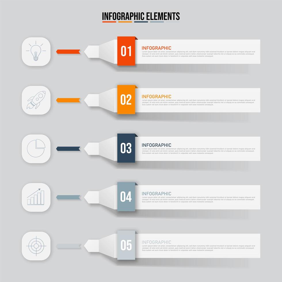 Colorful label 5 option infographics elements template vector