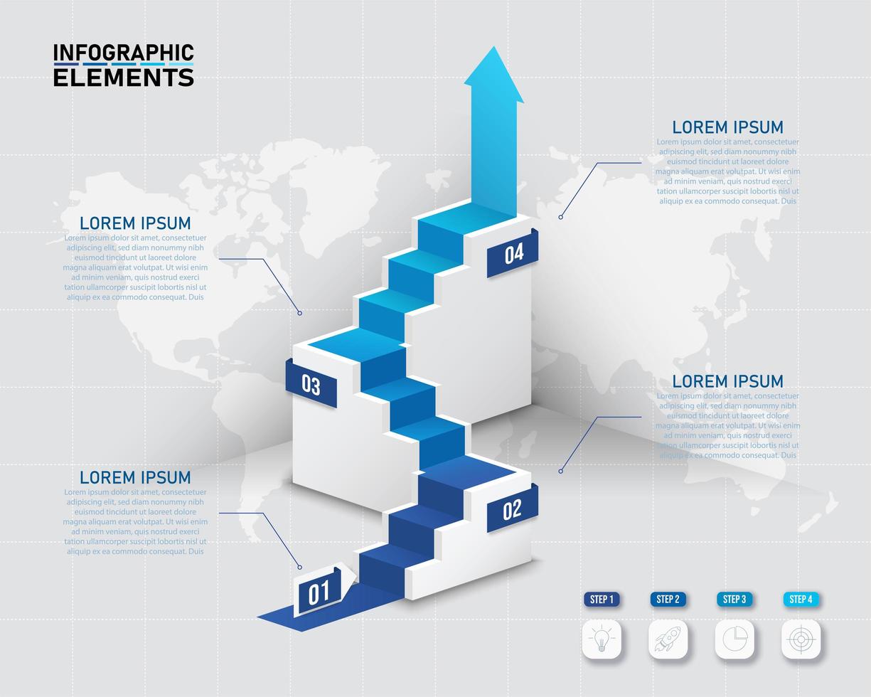 3d stair infographic design with 4 options vector