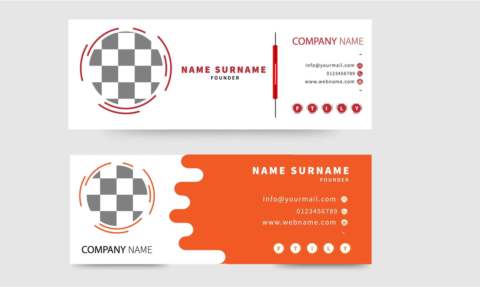 Red and Orange on White Email Signature Set vector