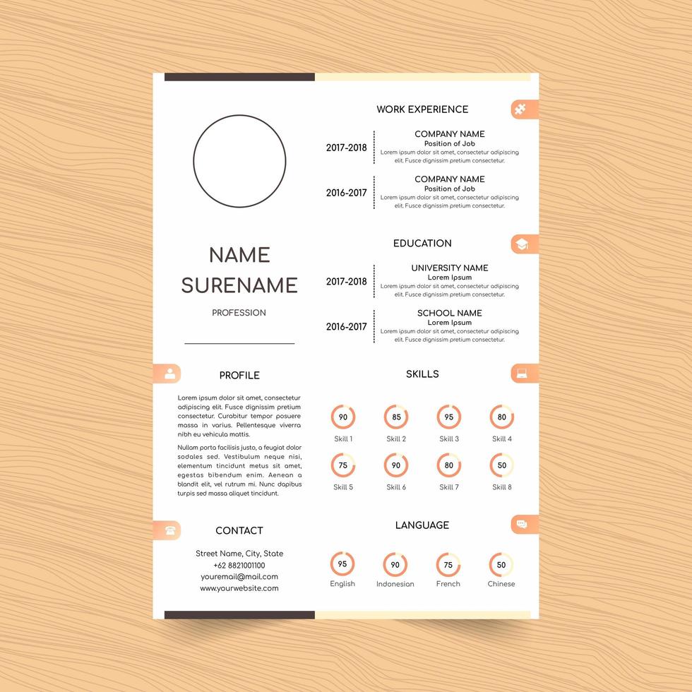 Professional White and Beige Curriculum Vitae Template vector