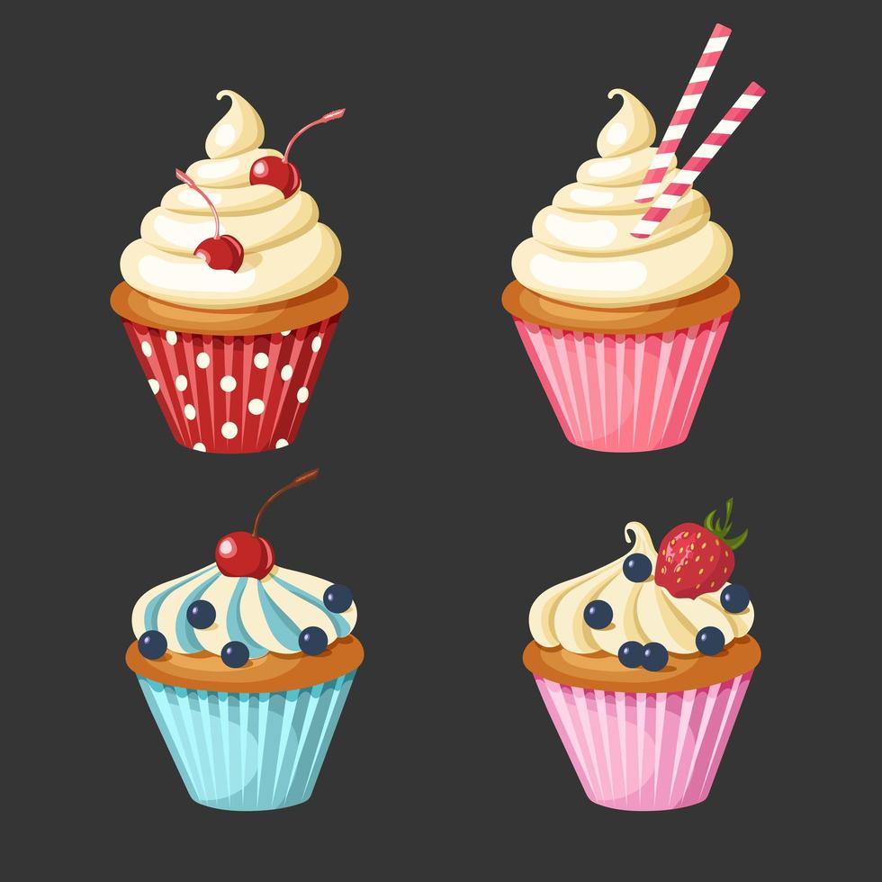 conjunto de cupcakes dulces vector