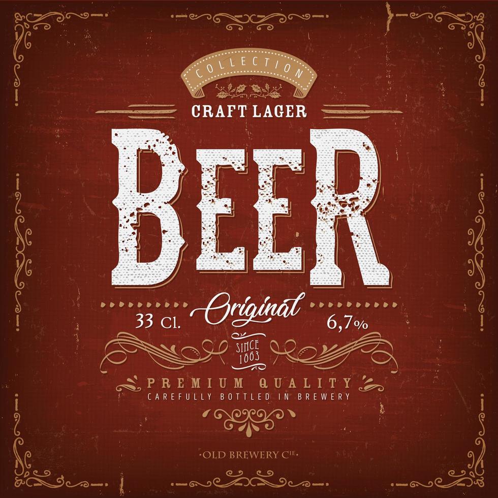 Vintage Red Beer Label For Bottle vector