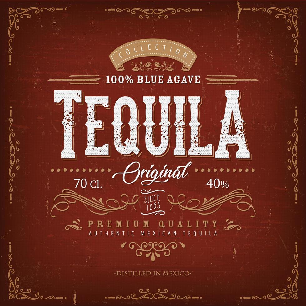 Vintage Red Tequila Label For Bottle vector