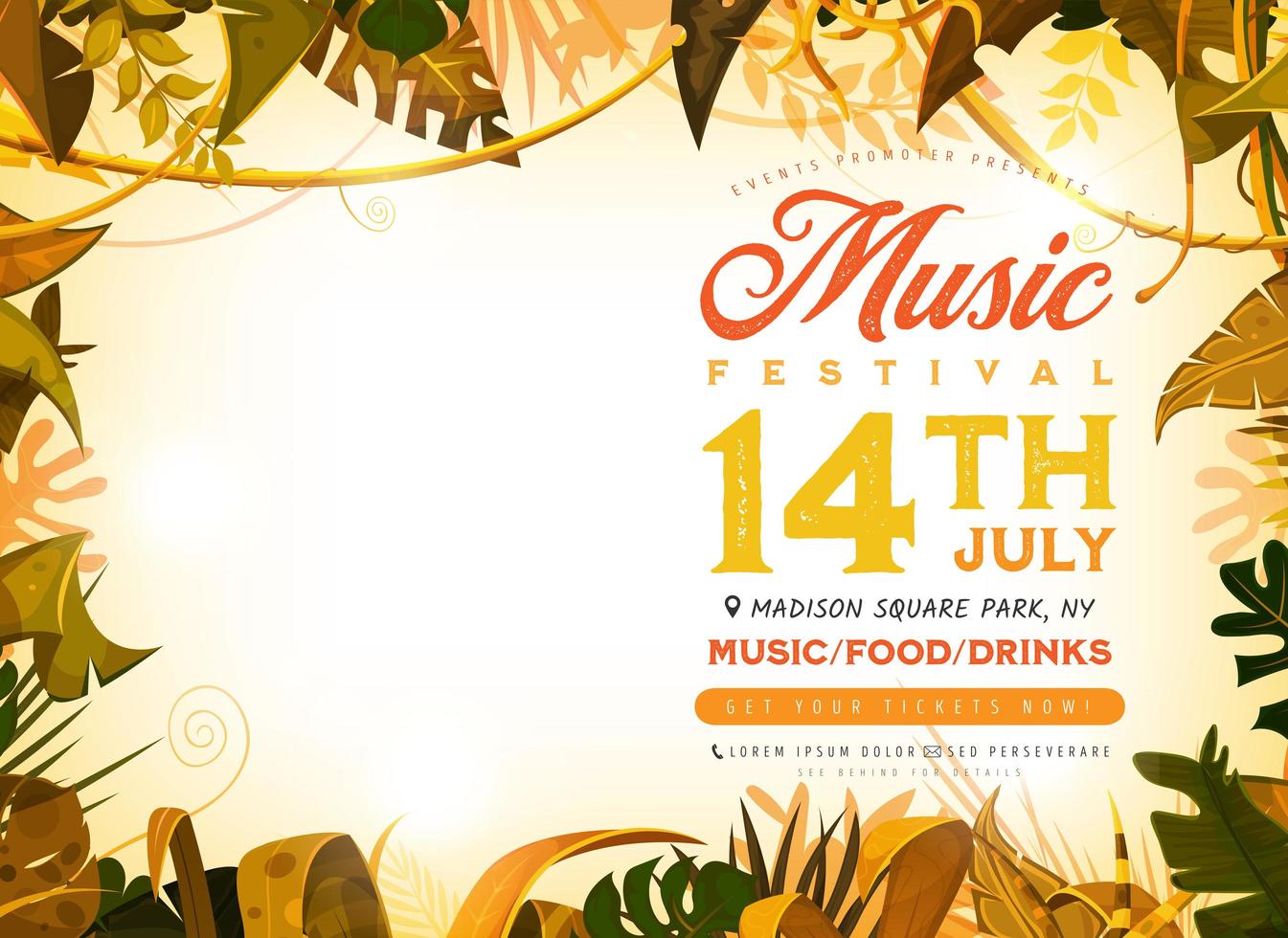 Summer Festival Poster With Tropical Leaves and Copyspace vector