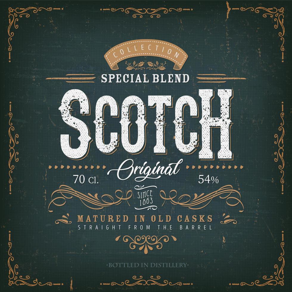 Vintage Blue Scotch Whisky Label Template For Bottle vector