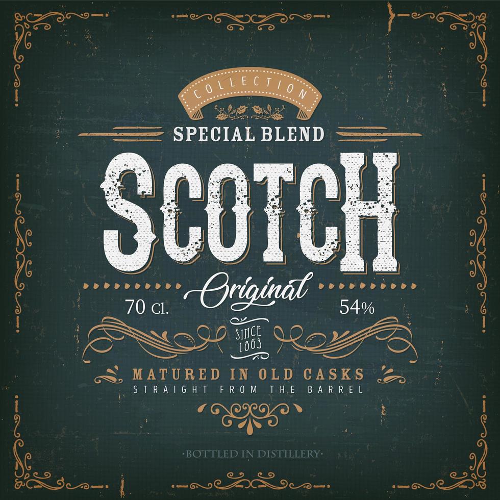 Vintage Blue Scotch Whisky Label Template For Bottle vector