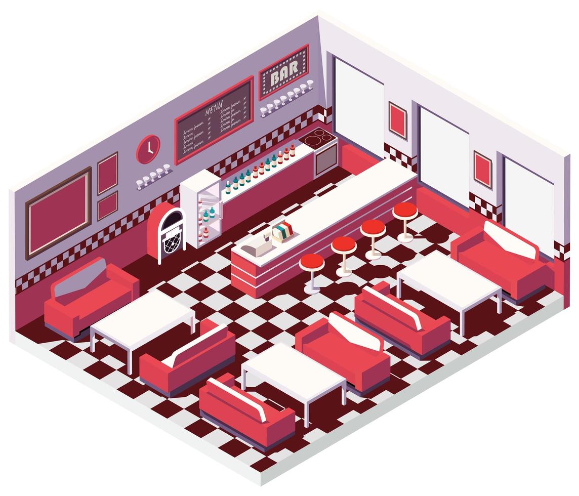 Isometric retro diner pub and bar vector