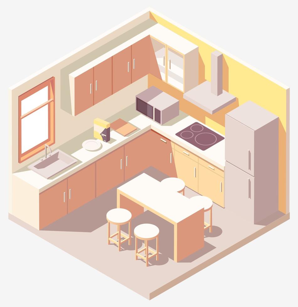 Isometric pastel orange kitchen vector