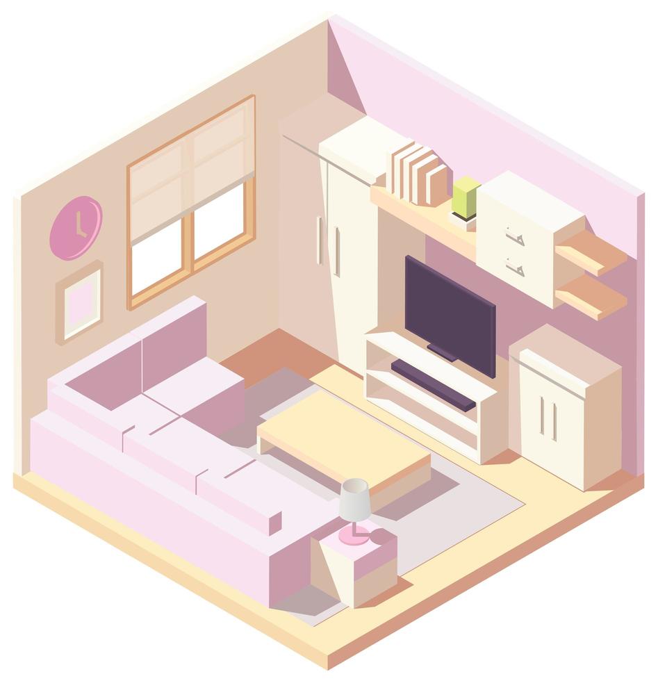 Pastel pink isometric living room vector