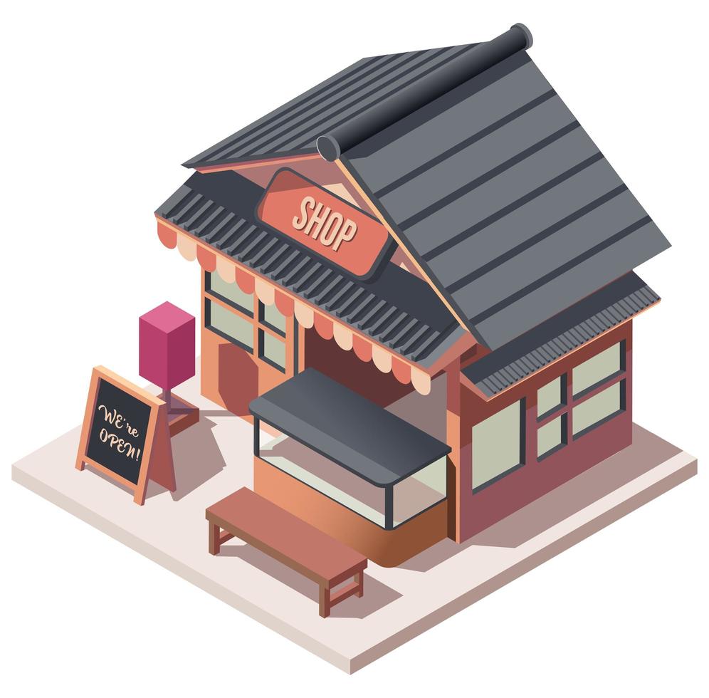 Japanease and kiosk shop isometric composition vector