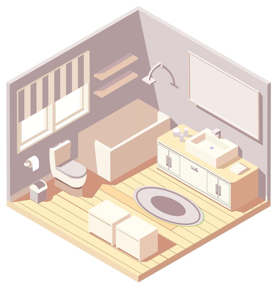 Isometric brown modern bathroom interior vector