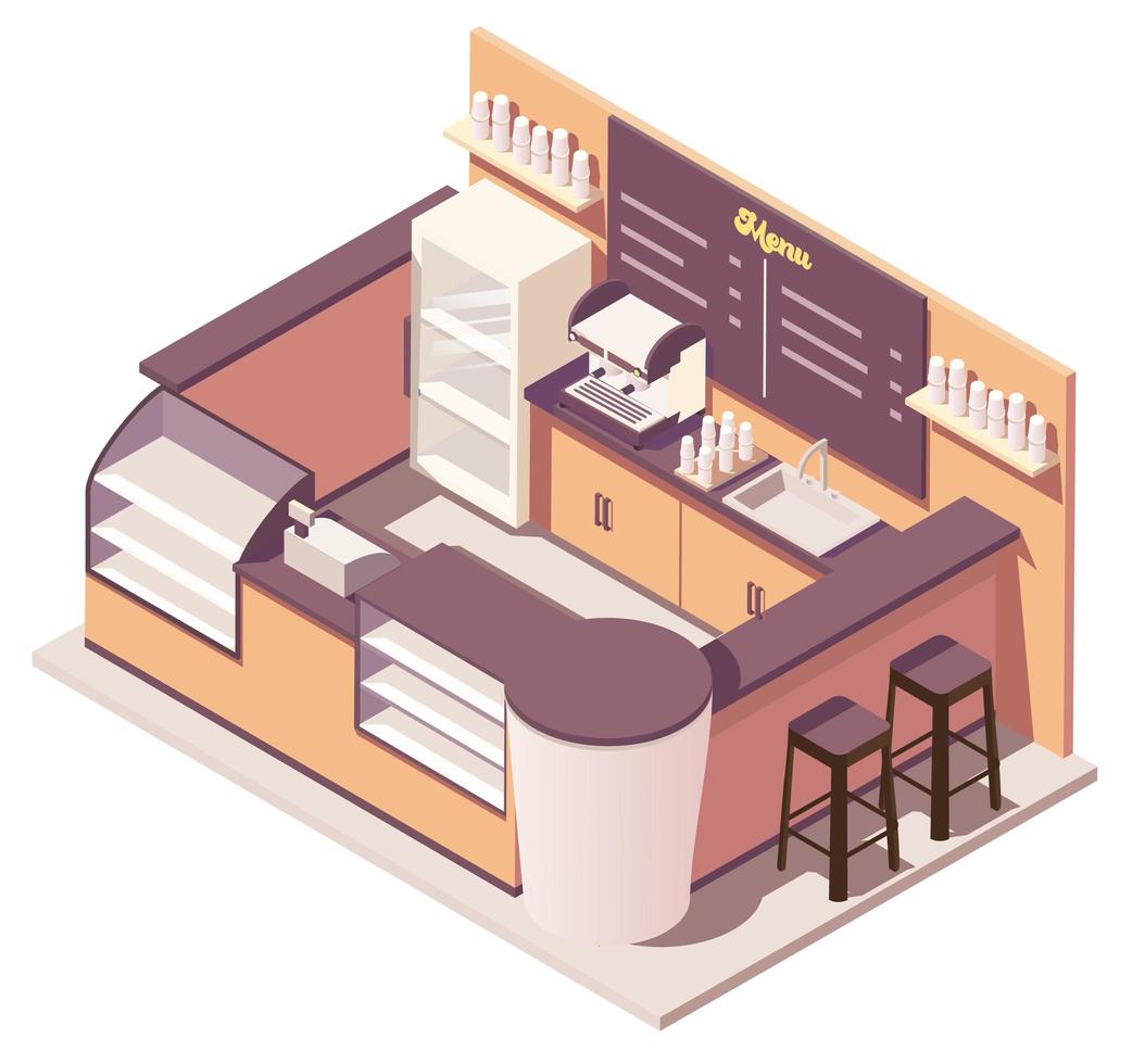 Isometric coffee kiosk vector