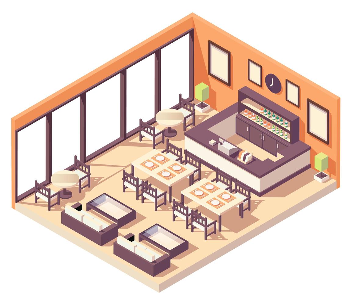 Isometric restaurant composition vector