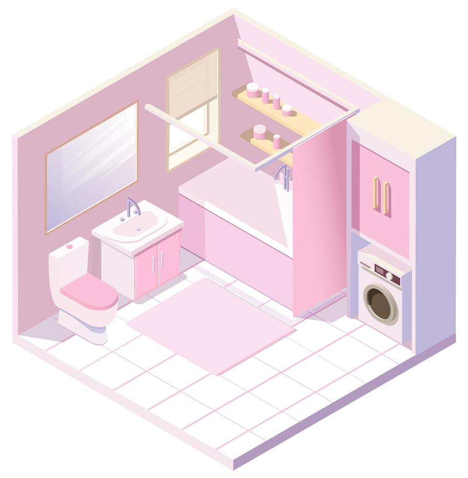 Isometric pink bathroom vector