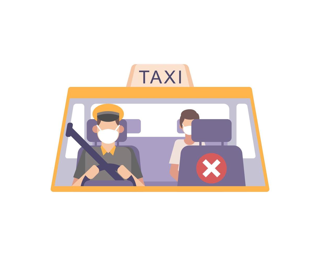 Taxi driver wearing face mask and practicing social distance vector