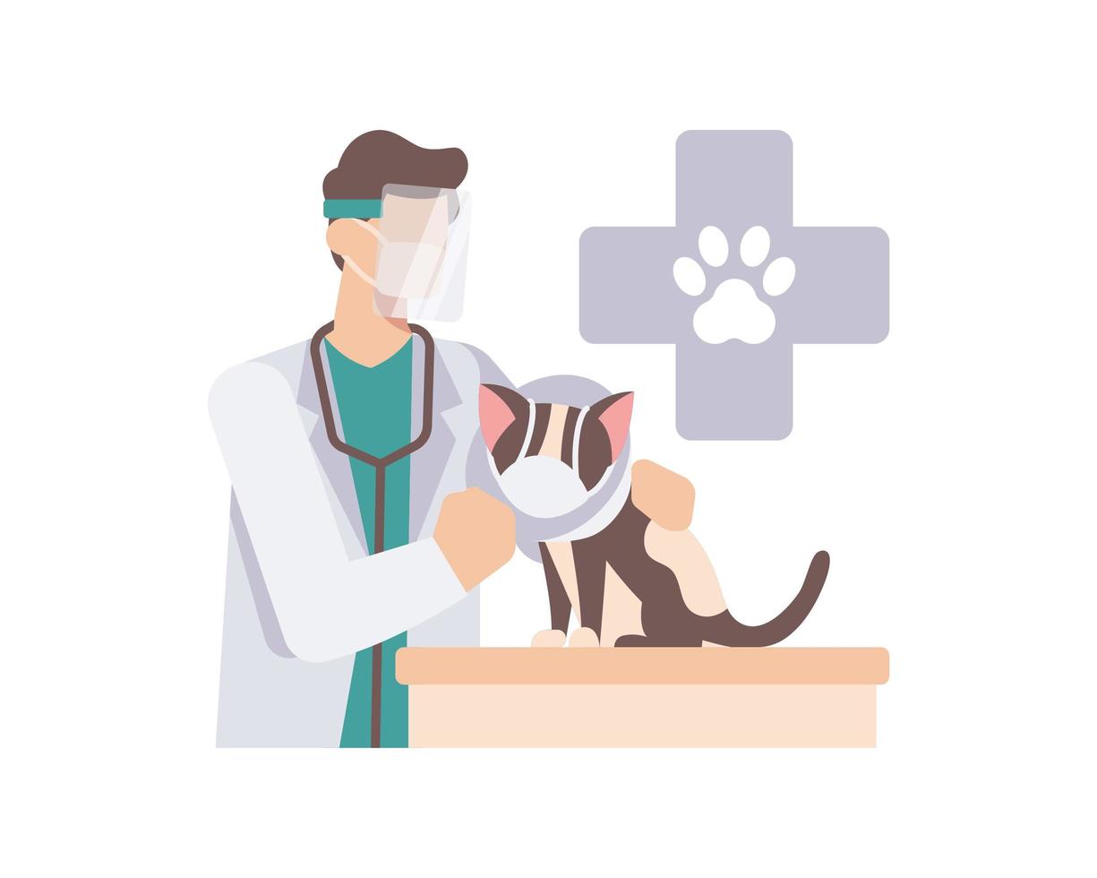 veterinario con mascarilla y escudo vector