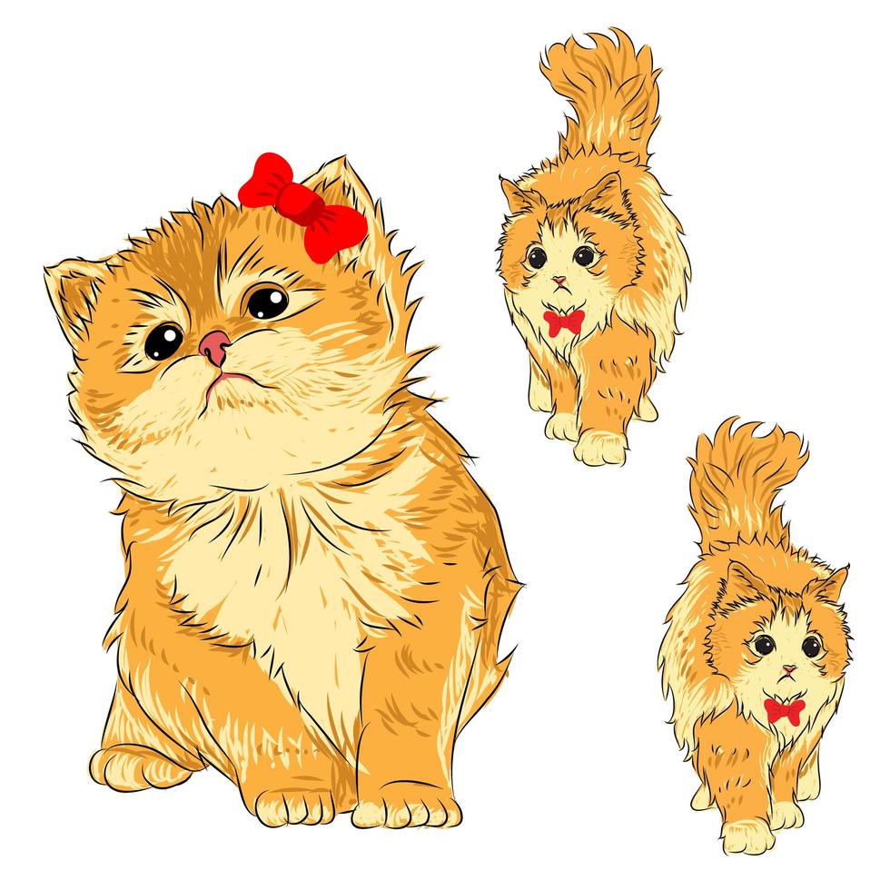 Cute cat characters in hand drawn style vector