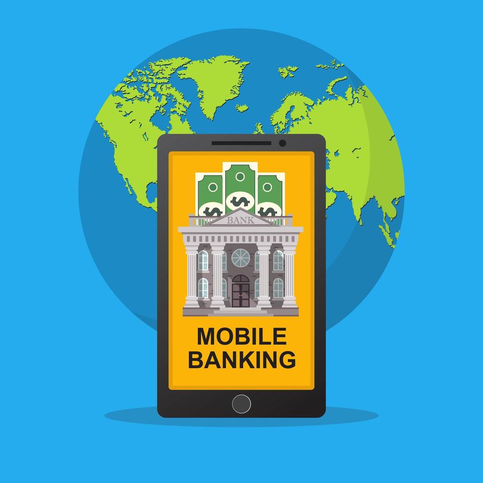 Mobile banking concept with earth globe behind vector