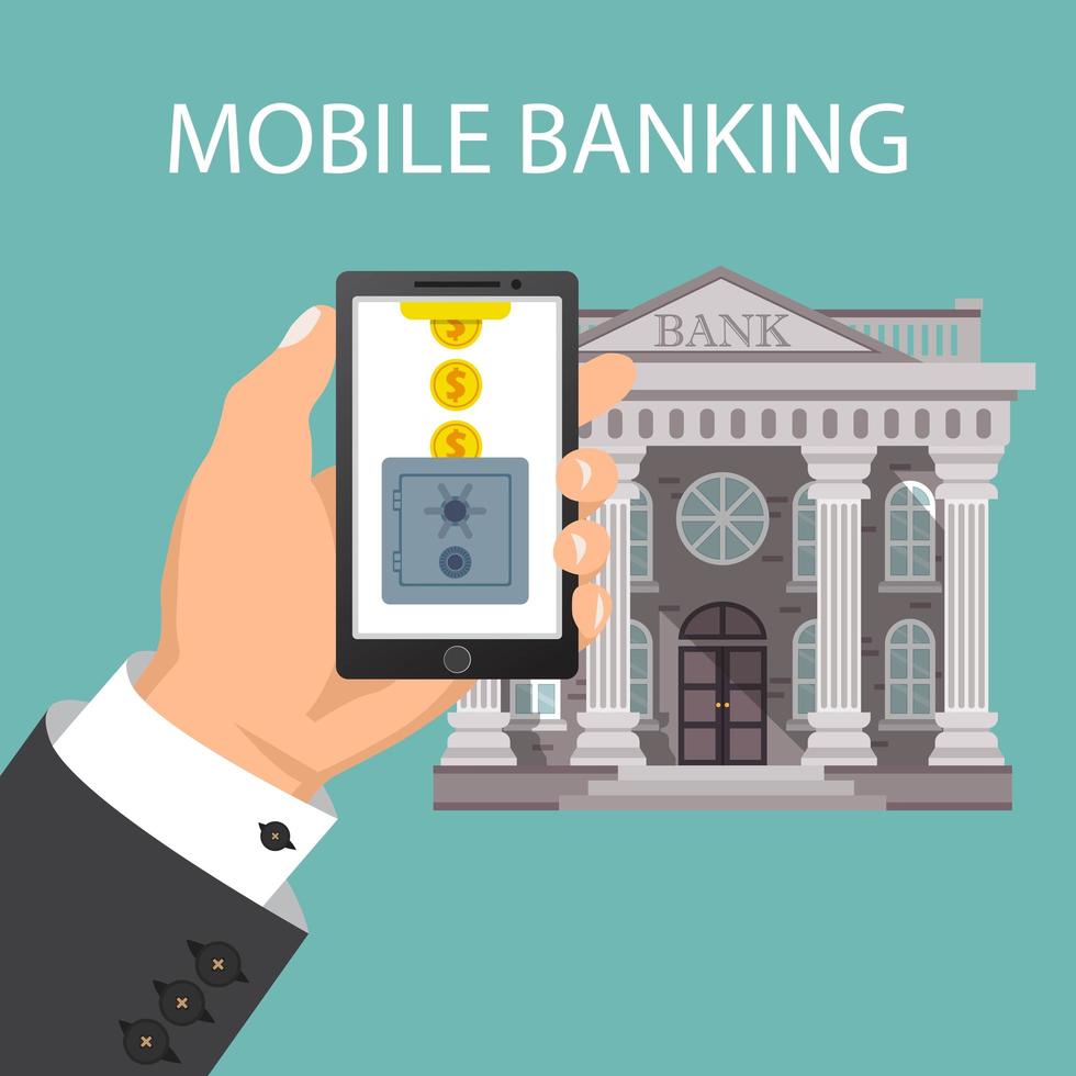 Concept of mobile banking with safe box and coins vector