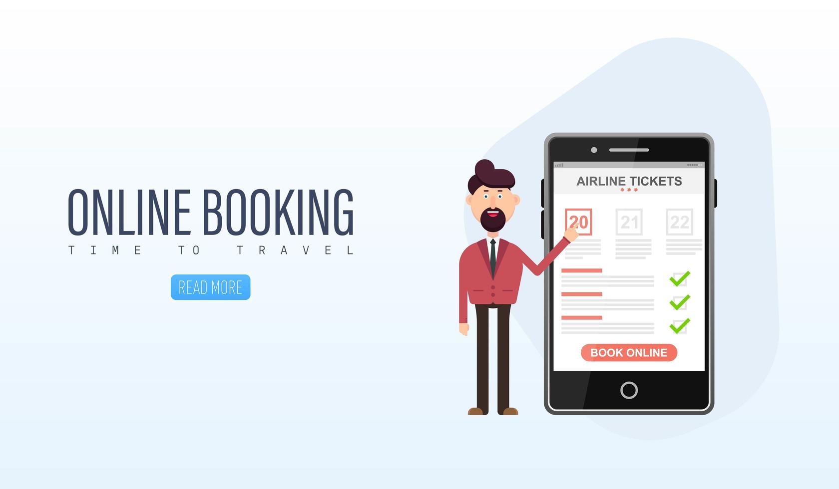 Book your flight online on a mobile vector