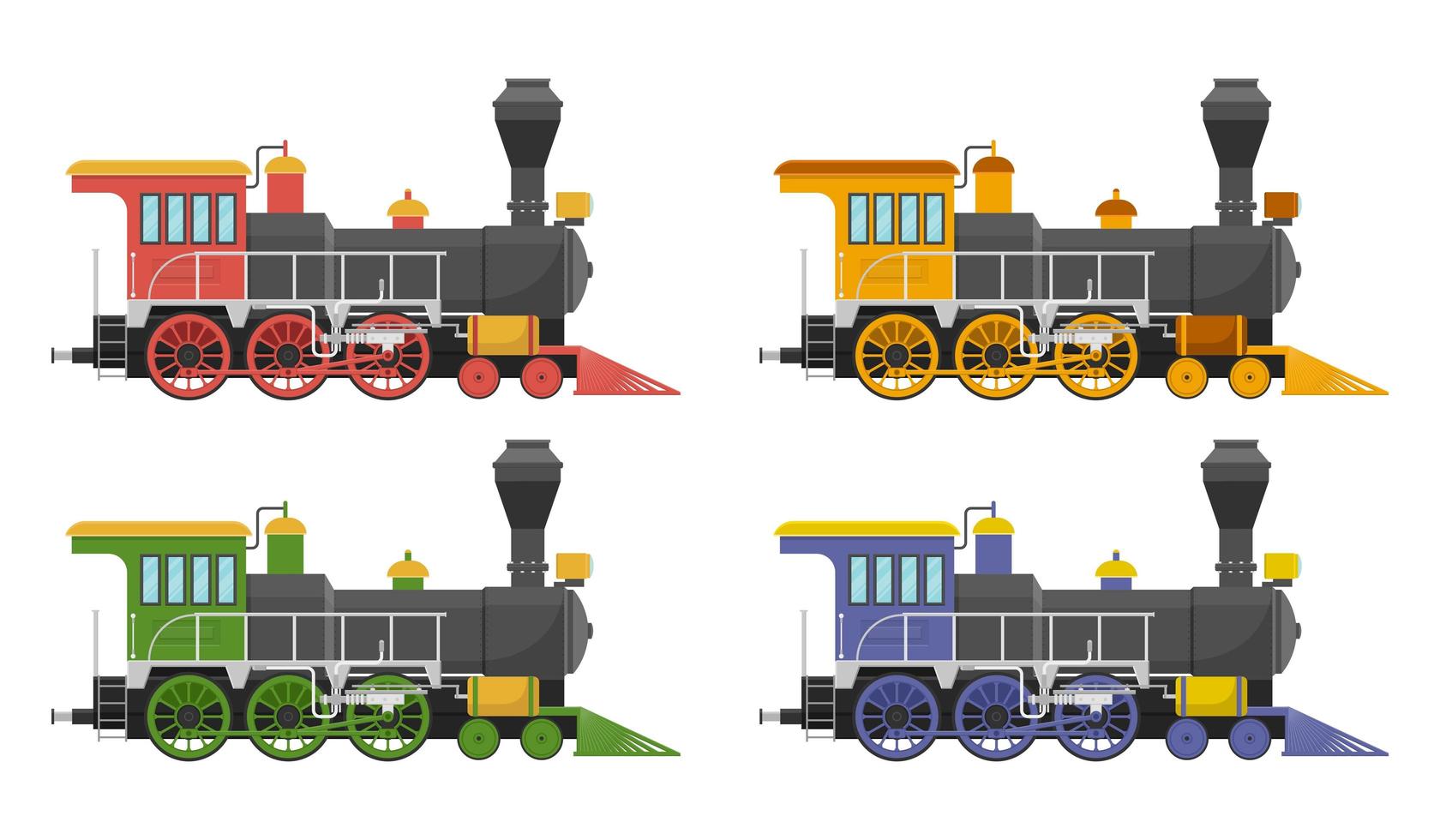 Set of vintage steam locomotive isolated vector