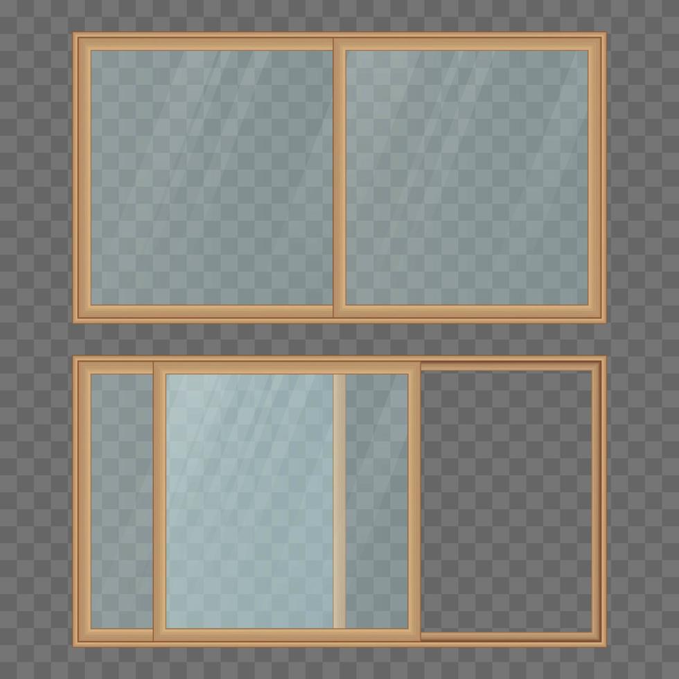 Opened and closed balcony sliding door isolated vector