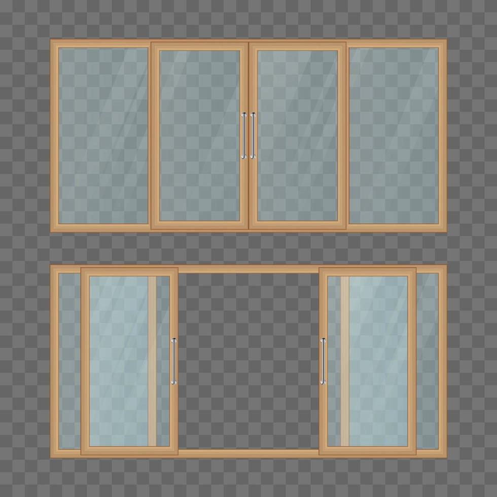 Opened and closed balcony sliding door vector