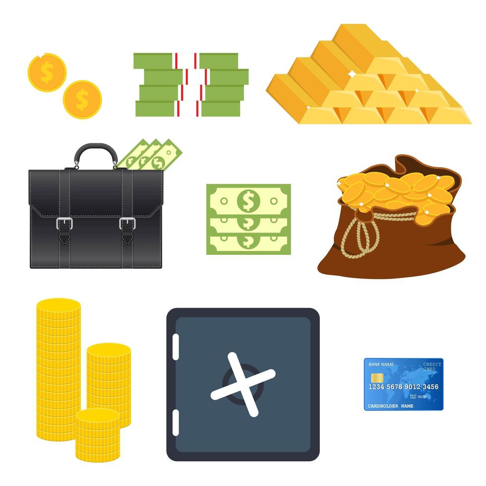 Money items set isolated vector