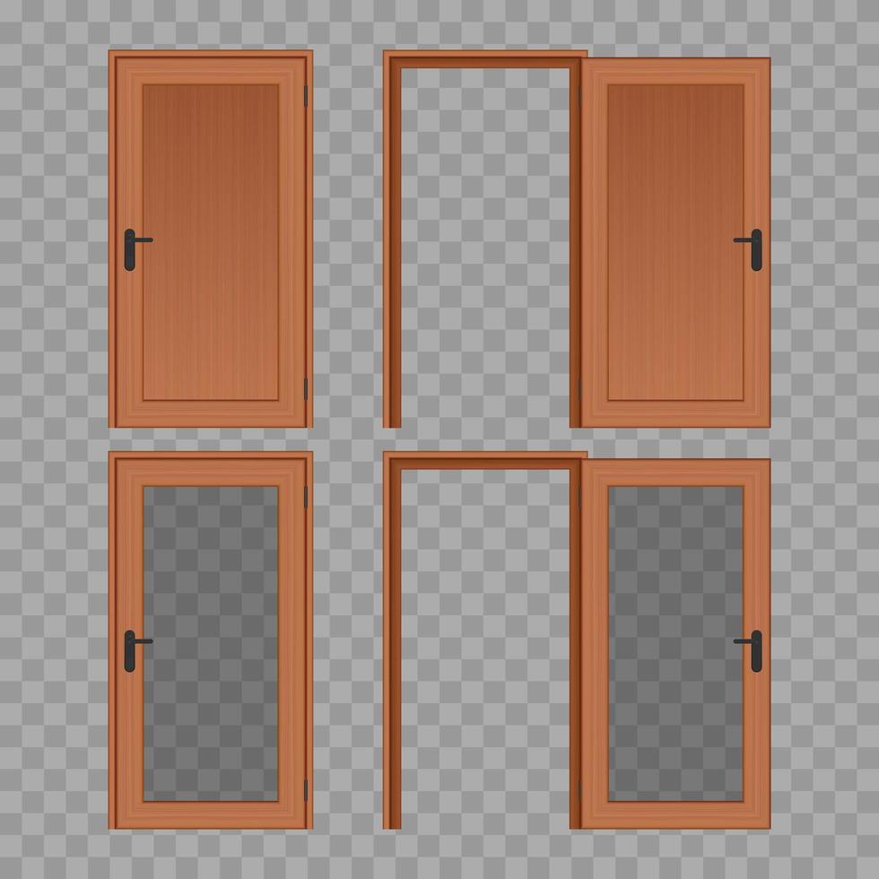 Opened and closed wooden door vector