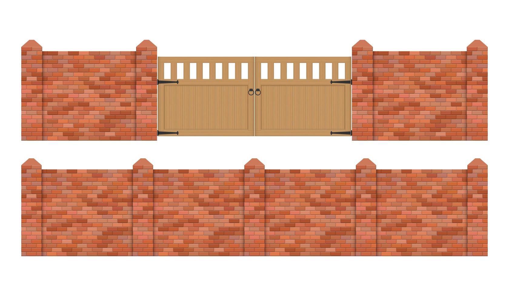 Brick fence with wooden gate isolated  vector