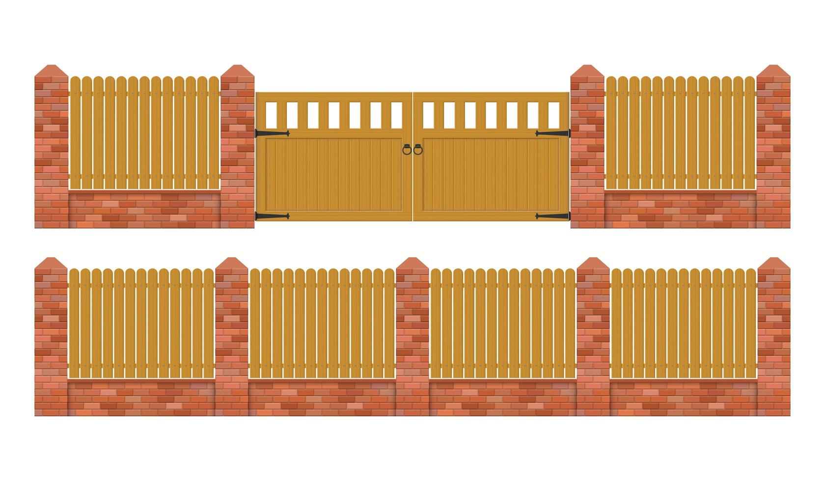 Rustic brick fence with wooden gate  vector