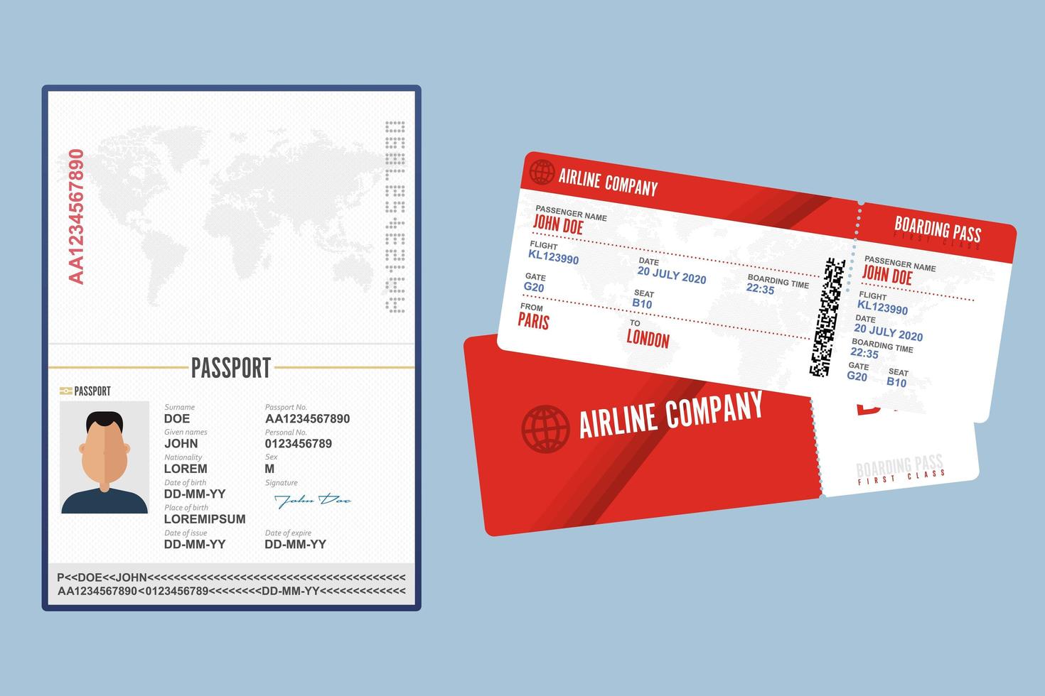 Opened passport and boarding pass isolated  vector