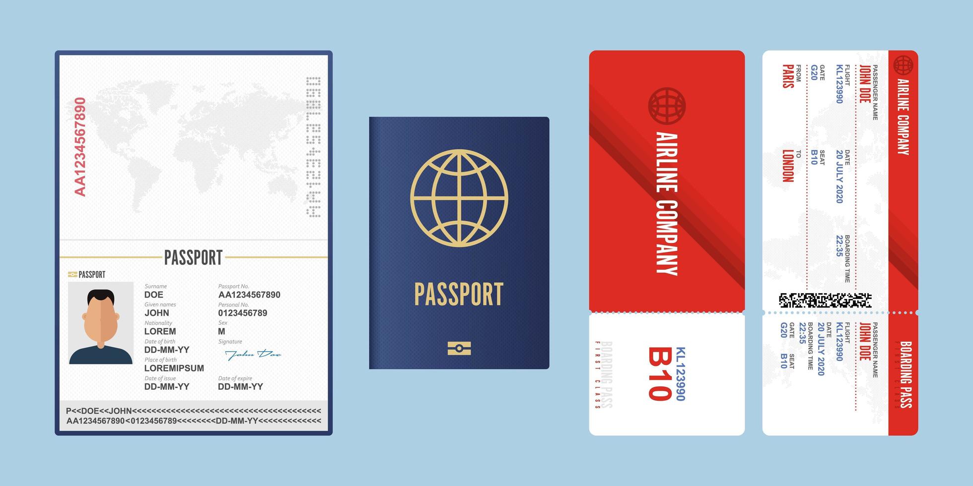 pasaporte y tarjeta de embarque vector