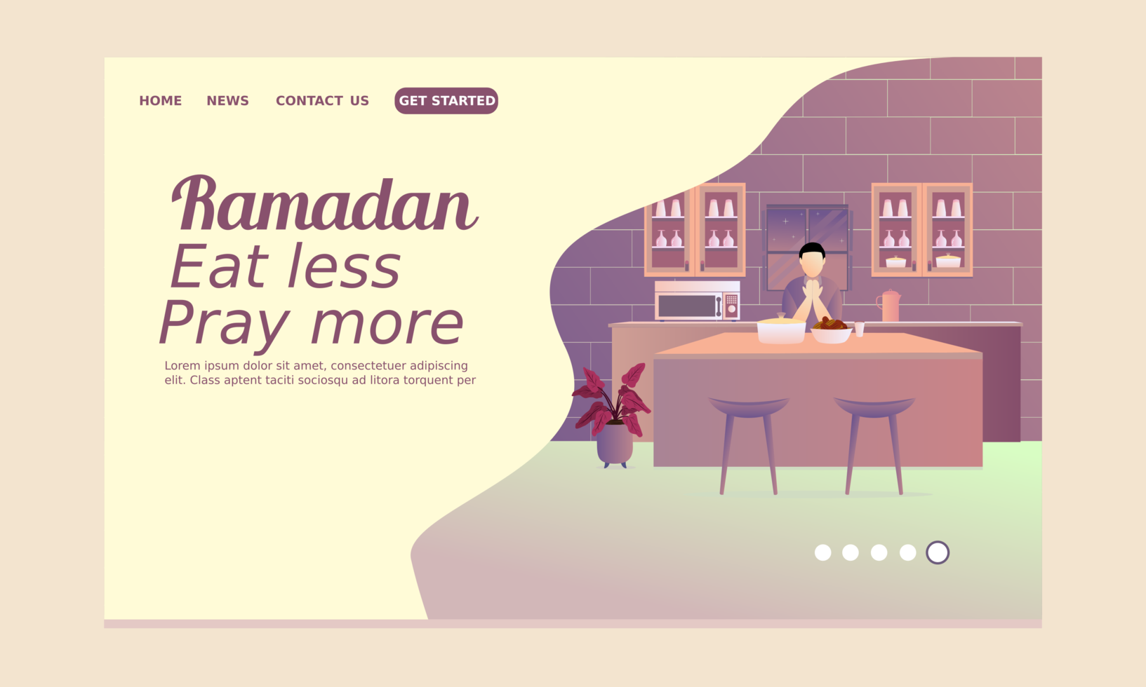 Ramadan Landing Page with Nan Rising Hand vector