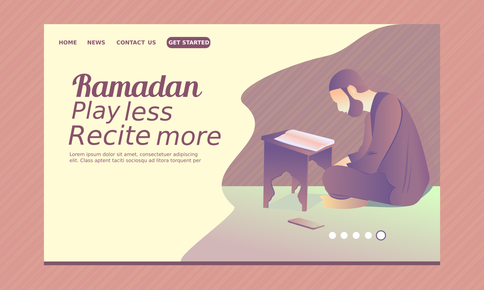 Ramadan Landing Page with Man Reciting Quran vector