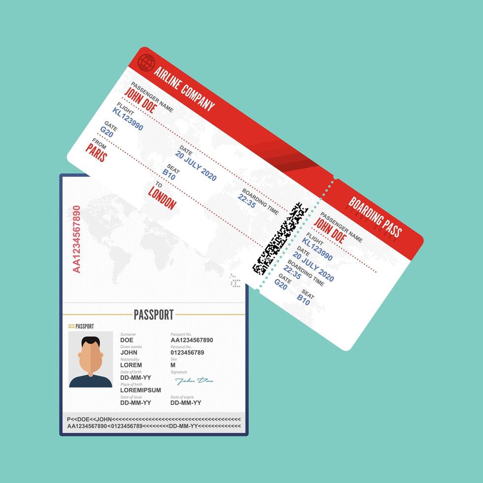 pasaporte masculino y tarjeta de embarque vector