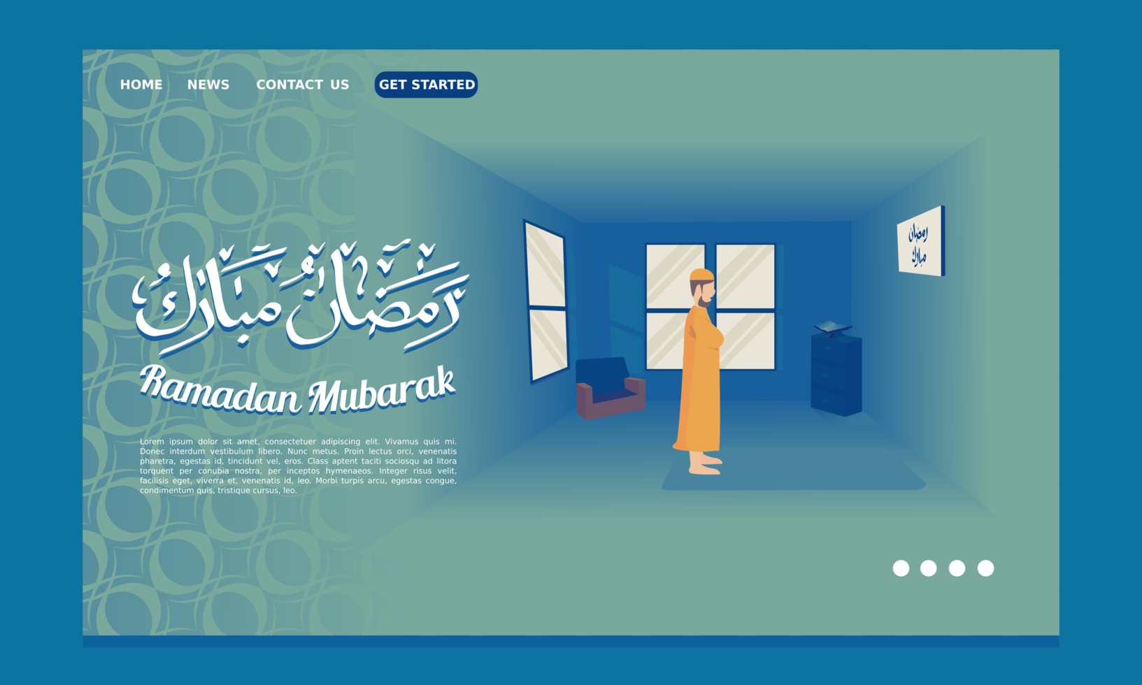 Ramadan Landing Page with Man Standing Up for Praying vector