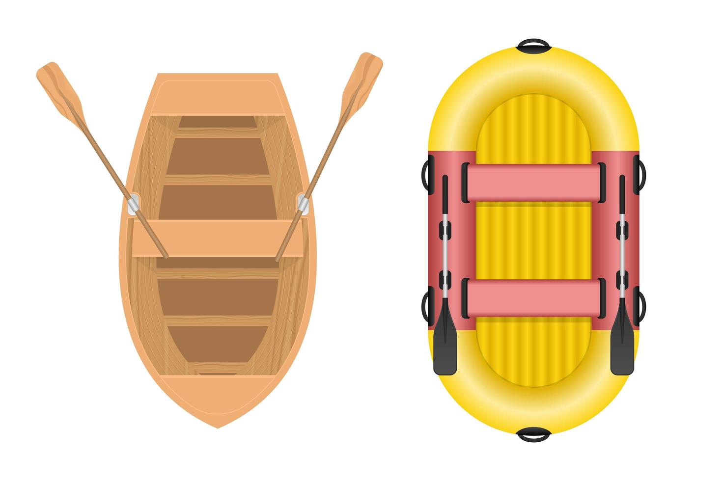 Wooden and inflatable boat set vector