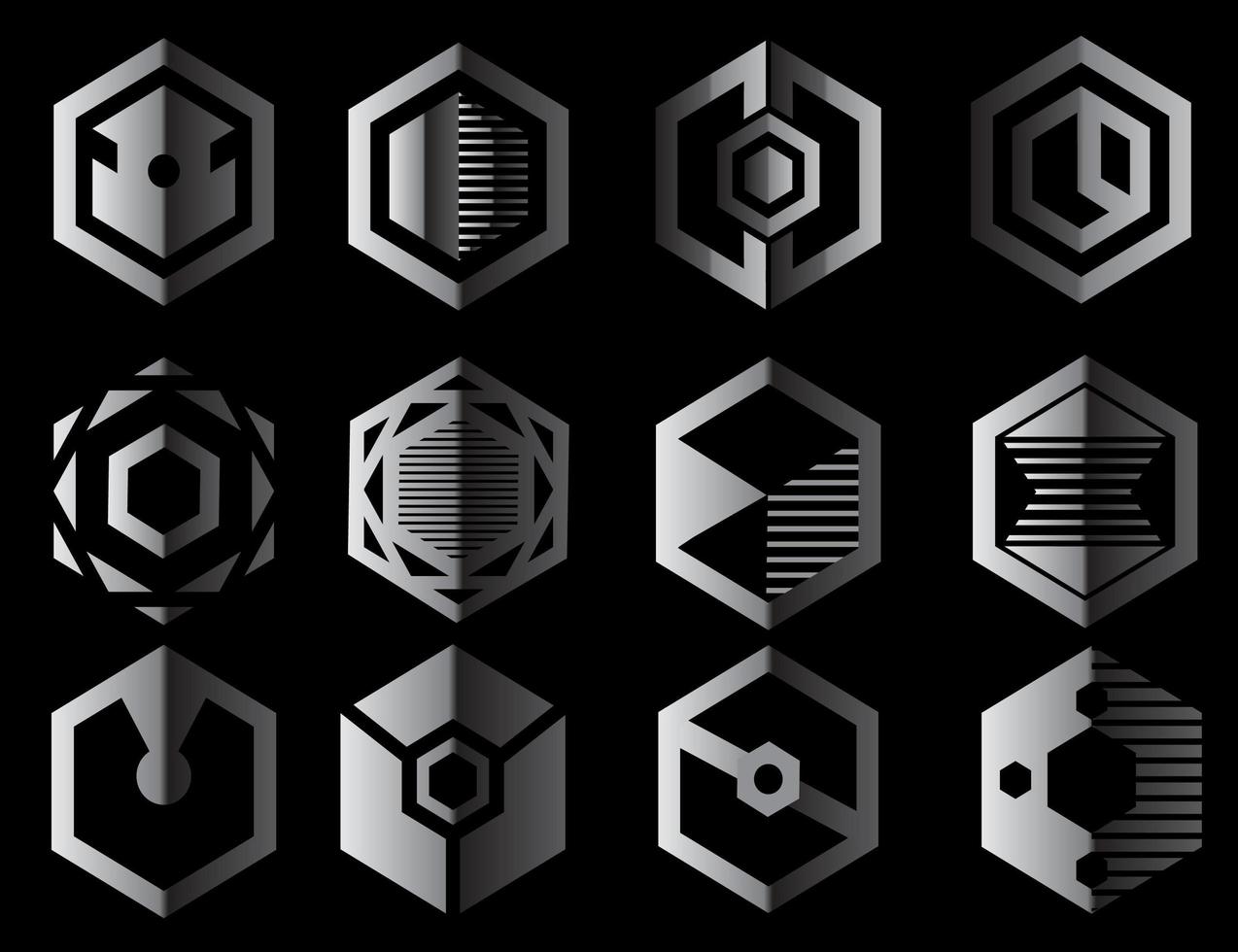 Hexagon Geometric Silver Logos vector